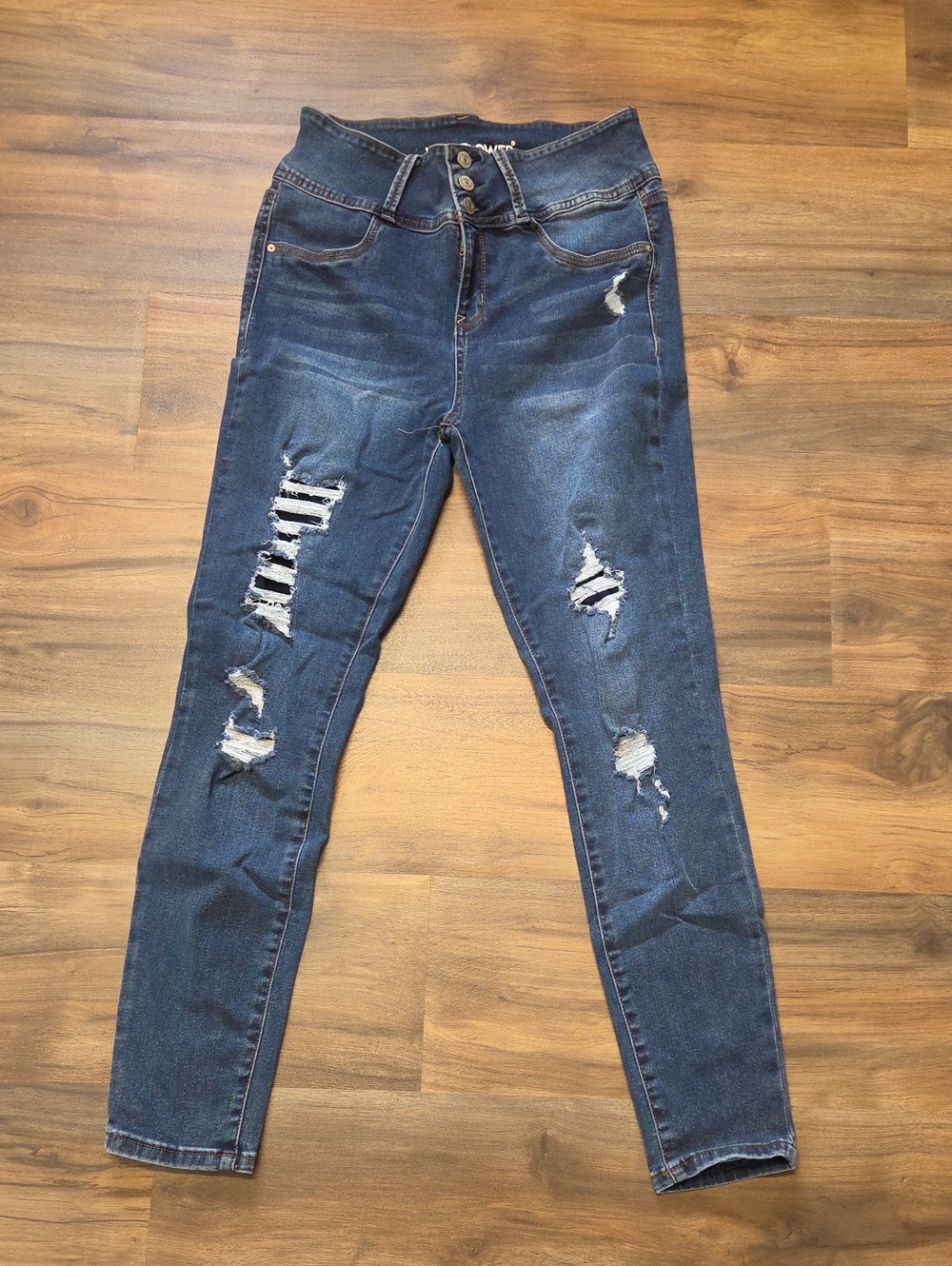 Wallflower Ripped Skinny Jeans - Dark Blue Denim